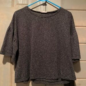 Striped Drop Shoulder Casual Top in Charcoal Gray